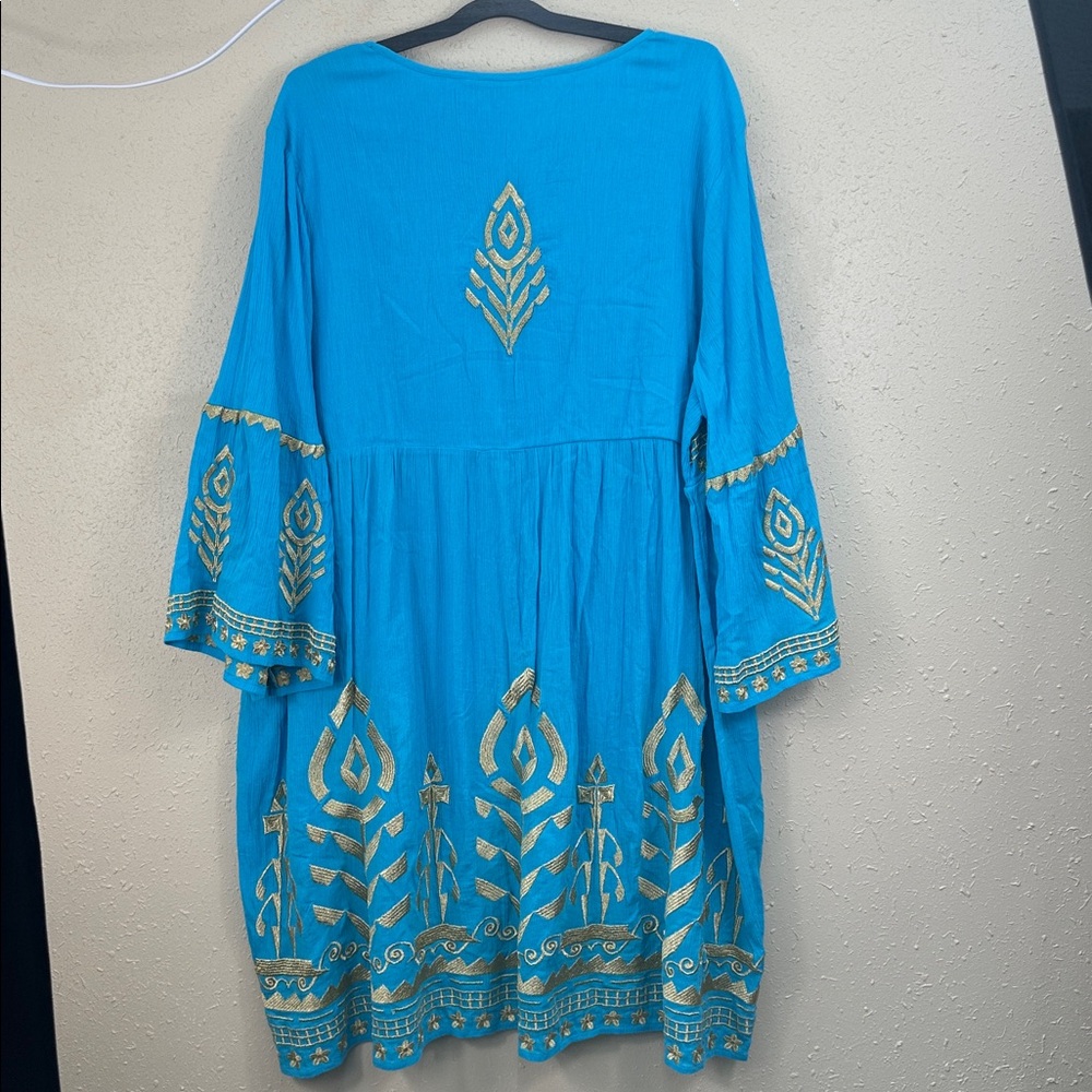 Soft Surroundings Zaneta Turquoise Gold Embroidery Babydoll Boho Lagenlook 3X - Picture 10 of 10